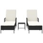 Conjunto de Tumbonas Set de 3 Negro y blanco crema Ratán PE, metal de , Tumbonas - Ref: Foro24-365432, Precio: 248,98 €, Desc...