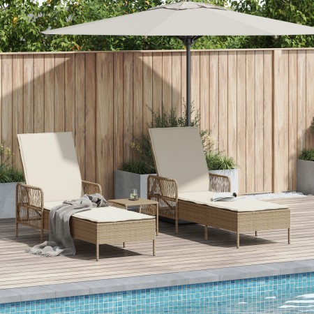 Conjunto de Tumbonas Set de 3 Beige y Crema Ratán de PE, metal by , Loungers - Ref: Foro24-365436, Price: 313,78 €, Discount: %