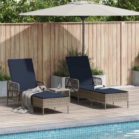 Tumbona Set de 3 Gris y azul marino Ratán PE, metal Plegable | Foro24.es | Tu tienda online para hogar, jardín y más Foro24.es