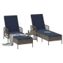 Tumbona Set de 3 Gris y azul marino Ratán PE, metal Plegable | Foro24.es | Tu tienda online para hogar, jardín y más Foro24.es