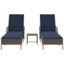 Tumbona Set de 3 Gris y azul marino Ratán PE, metal Plegable | Foro24.es | Tu tienda online para hogar, jardín y más Foro24.es