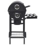 Parrilla de barril ruedas y estantes acero negro 115x85x95 cm