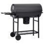 Parrilla de barril ruedas y estantes acero negro 115x85x95 cm