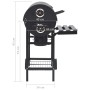 Parrilla de barril ruedas y estantes acero negro 115x85x95 cm
