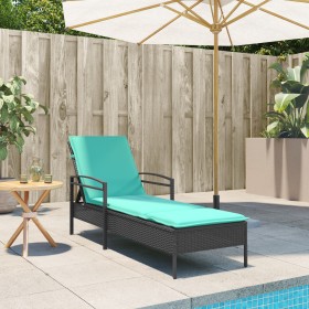 Tumbona con Cojín Negra 63x200x81 cm de Ratán Sintético de , Tumbonas - Ref: Foro24-368307, Precio: 159,91 €