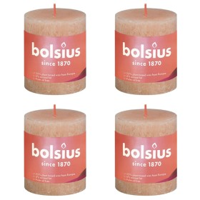 Bolsius Velas rústicas Shine 4 unidades rosa brumo