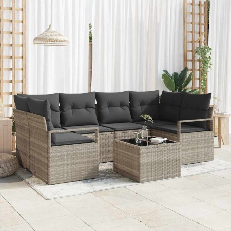 Conjunto de sofá de jardín 7 pcs Gris claro y gris oscuro
