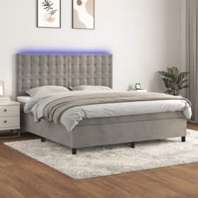 Cama box spring colchón y LED terciopelo gris claro 160x200 cm Cama box spring colchón y LED terciopelo gris claro 160x200 cm
