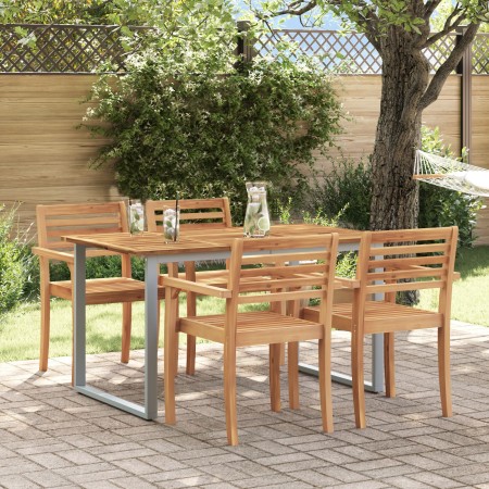 Mesa de Comedor Exterior Gris 140x80x75 cm Acero y Madera Sólida de Acacia von , Gartentische - Ref: Foro24-4010594, Preis: 1...