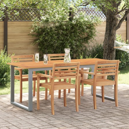 Mesa de Comedor Exterior  Gris 160x80x75 cm de Acero y Madera Sólida de Acacia | Foro24.es | Tu tienda online para hogar, jardín y más Foro24.es