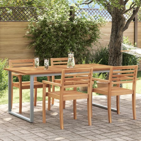 Mesa de Comedor de Exterior  Gris 180x90x75 cm Acero y Madera Sólida de Acacia | Foro24.es | Tu tienda online para hogar, jardín y más Foro24.es
