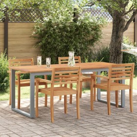 Mesa de Comedor Exterior Gris 200x90x75 cm Acero y Madera Sólida de Acacia by , Garden tables - Ref: Foro24-4010597, Price: 2...