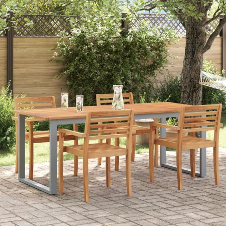 Mesa de Comedor Exterior Gris 200x90x75 cm Acero y Madera Sólida de Acacia von , Gartentische - Ref: Foro24-4010597, Preis: 2...