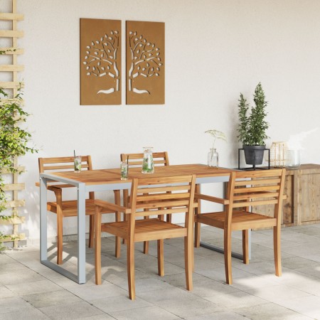 Mesa de Comedor Exterior  Gris 160x80x75 cm Acero y Madera Maciza de Acacia | Foro24.es | Tu tienda online para hogar, jardín y más Foro24.es
