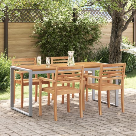 Mesa de Comedor al Aire Libre Gris 180x90x75 cm de Acero y Madera Sólida de Acacia by , Garden tables - Ref: Foro24-4010604, ...