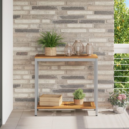 Mesa de Exterior Natural y Gris 35x80x75 cm de Madera Sólida y Acero von , Gartentische - Ref: Foro24-4010608, Preis: 94,27 €...