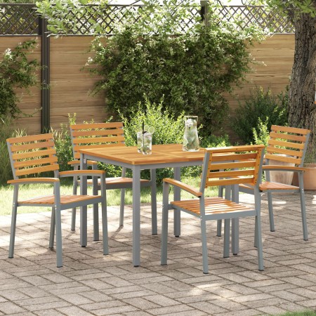 Juego de 4 Sillas de Jardín Grises de Madera Maciza de Acacia y Acero de , Sillas de jardín - Ref: Foro24-4010625, Precio: 30...