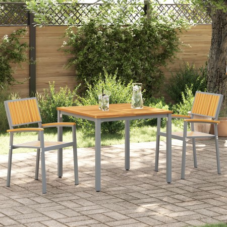 Sillas de Exterior  2 pcs Apilables de Madera Sólida Acacia y Metal Gris | Foro24.es | Tu tienda online para hogar, jardín y más Foro24.es