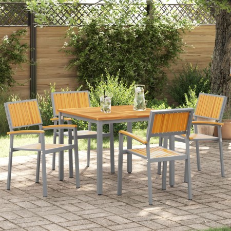Sillas de exterior  4 pcs apilables en gris de madera maciza de acacia y metal | Foro24.es | Tu tienda online para hogar, jardín y más Foro24.es