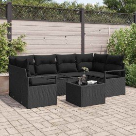Conjunto de sofá de jardín 7 pcs Negro 55 x 55 x 37 cm Conjunto de sofá de jardín 7 pcs Negro 55 x 55 x 37 cm