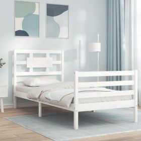 Estructura de cama con cabecero madera maciza blanco 90x200 cm