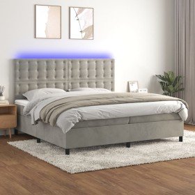 Cama box spring colchón y LED terciopelo gris claro 200x200 cm en Camas y somieres | Comprar online en Foro24