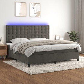 Cama box spring colchón y LED terciopelo gris oscuro 200x200 cm Cama box spring colchón y LED terciopelo gris oscuro 200x200 cm