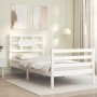 Weißer Massivholzbettrahmen mit Kopfteil 90x200 cm von vidaXL, Betten und Lattenroste - Ref: Foro24-3194427, Preis: 99,43 €, ...