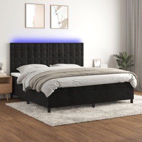 Cama box spring colchón y LED terciopelo negro 200x200 cm Cama box spring colchón y LED terciopelo negro 200x200 cm