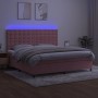Cama box spring colchón y LED terciopelo rosa 200x200 cm
