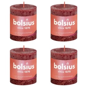 Bolsius Velas rústicas Shine 4 unidades rojo terciopelo 80x68 mm