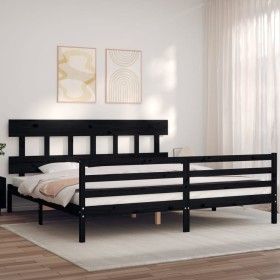 Bettgestell mit schwarzem Massivholzkopfteil 200x200 cm von vidaXL, Betten und Lattenroste - Ref: Foro24-3195180, Preis: 171,...