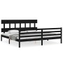 Bed frame with black solid wood headboard 200x200 cm by vidaXL, Beds and slatted bases - Ref: Foro24-3195180, Price: 171,43 €...