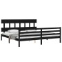 Bed frame with black solid wood headboard 200x200 cm by vidaXL, Beds and slatted bases - Ref: Foro24-3195180, Price: 171,43 €...