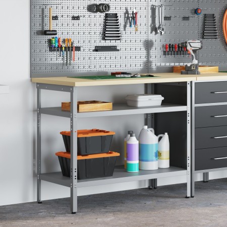 Mesa de Trabajo en Gris, 100x55x85 cm, Hecha de Acero y Madera Elaborada by , Work tables - Ref: Foro24-4103457, Price: 105,2...