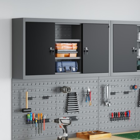 Cabinet de herramientas vidaxl montado en la pared con panel de clavijas negro 100x20x55 cm acero by , Tool cabinets - Ref: F...