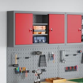 Gabinete de herramientas montado en la pared de con panel perforado rojo 100x20x55 cm de acero von , Werkzeugschränke - Ref: ...