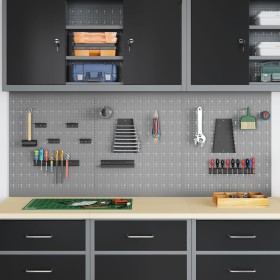 Tableros de Clavijas - Paquete de 3 con 15 accesorios, Gris, 50x60 cm, Acero von , Werkzeugorganisation und -lagerung - Ref: ...
