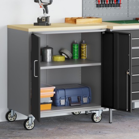 Gabinete de herramientas con ruedas y cerradura Negro 75x45x85 cm Acero by , Tool cabinets - Ref: Foro24-4103485, Price: 179,...