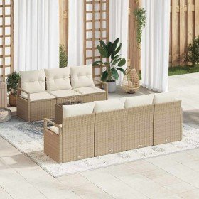 Conjunto de sofá de jardín 8 pcs Beige y Crema 55 x 55 x 37 cm