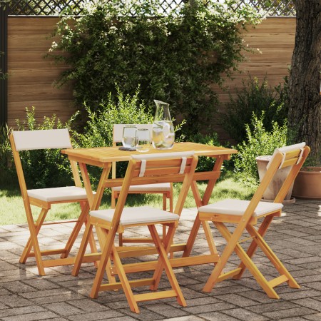 Juego de Bistro Plegable de 5 Piezas con Cojines de Madera Sólida de Acacia | Foro24.es | Tu tienda online para hogar, jardín y más Foro24.es