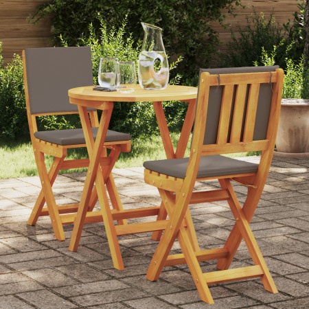 Conjunto Bistro Plegable de 3 Piezas con Cojines de Madera Maciza de Acacia | Foro24.es | Tu tienda online para hogar, jardín y más Foro24.es