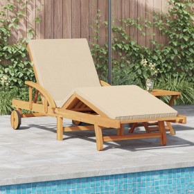Tumbona plegable con ruedas y cojín beige de madera maciza de acacia von , Liegen - Ref: Foro24-4105529, Preis: 215,36 €, Rab...