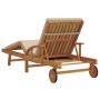 Tumbona plegable con ruedas y cojín beige de madera maciza de acacia von , Liegen - Ref: Foro24-4105529, Preis: 215,36 €, Rab...