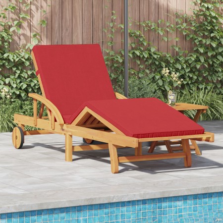 Tumbona plegable con ruedas y cojín rojo de madera de teca | Foro24.es | Tu tienda online para hogar, jardín y más Foro24.es