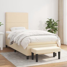 Cama box spring con colchón tela color crema 90x190 cm en Camas y somieres | Comprar online en Foro24