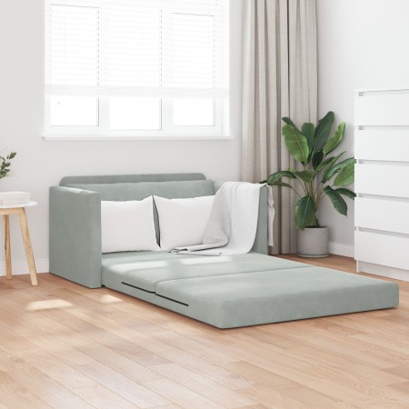 Sofá Cama 2-en-1 Gris Claro 124x204x61 cm de Terciopelo by , Sofas - Ref: Foro24-4106702, Price: 193,66 €, Discount: %