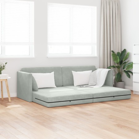 Sofá Cama 2 en 1 Gris Claro 213x144x60 cm de Terciopelo by , Sofas - Ref: Foro24-4106726, Price: 281,99 €, Discount: %