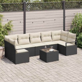 Conjunto de sofá de jardín 8 pcs Negro y crema 55 x 55 x 37 cm