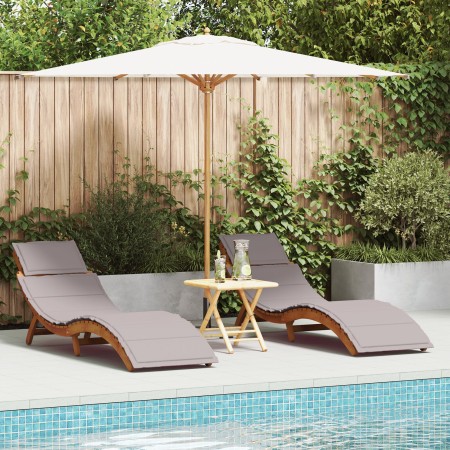 Tumbonas con cojines 2 pcs color taupe, de madera maciza de acacia by , Loungers - Ref: Foro24-4107098, Price: 260,13 €, Disc...